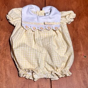 VTG Yellow Gingham Baby One-Piece Bodysuit with Embroidered Ducks